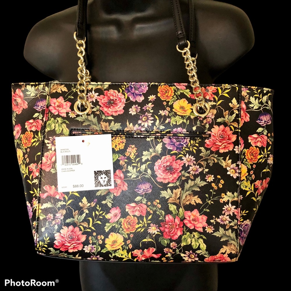Ann Klein Purse Chain Shopper, floral w/ black